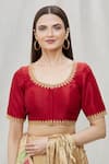 Buy_Samyukta Singhania_Red Mulberry Silk Embroidered Floral Round Neck Blouse _Online_at_Aza_Fashions