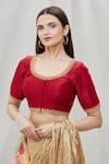 Shop_Samyukta Singhania_Red Mulberry Silk Embroidered Floral Round Neck Blouse _Online_at_Aza_Fashions