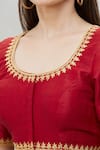 Samyukta Singhania_Red Mulberry Silk Embroidered Floral Round Neck Blouse _at_Aza_Fashions