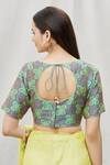 Shop_Khwaab by Sanjana Lakhani_Green Brocade Geometric Pattern Blouse_at_Aza_Fashions
