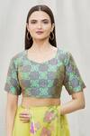 Buy_Khwaab by Sanjana Lakhani_Green Brocade Geometric Pattern Blouse_Online_at_Aza_Fashions