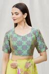 Shop_Khwaab by Sanjana Lakhani_Green Brocade Geometric Pattern Blouse_Online_at_Aza_Fashions
