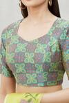 Khwaab by Sanjana Lakhani_Green Brocade Geometric Pattern Blouse_at_Aza_Fashions