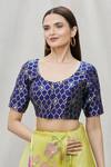 Buy_Khwaab by Sanjana Lakhani_Blue Brocade Round Neck Blouse_at_Aza_Fashions