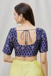 Shop_Khwaab by Sanjana Lakhani_Blue Brocade Round Neck Blouse_at_Aza_Fashions