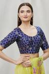 Khwaab by Sanjana Lakhani_Blue Brocade Round Neck Blouse_Online_at_Aza_Fashions