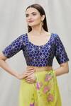 Shop_Khwaab by Sanjana Lakhani_Blue Brocade Round Neck Blouse_Online_at_Aza_Fashions