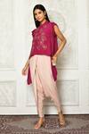 Buy_Khwaab by Sanjana Lakhani_Pink Crepe Embroidered Sequins High Neck Top And Tulip Pant Set_at_Aza_Fashions