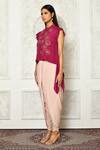 Buy_Khwaab by Sanjana Lakhani_Pink Crepe Embroidered Sequins High Neck Top And Tulip Pant Set_Online_at_Aza_Fashions