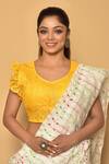 Arihant Rai Sinha_Yellow Polyester Frill Sleeves Blouse_Online_at_Aza_Fashions