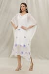 Buy_Anaya by Akruthi_White Georgette Hand Painted Floral V Neck Kaftan _at_Aza_Fashions