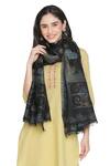 Shingora_Black Woven Floral Stole _Online_at_Aza_Fashions