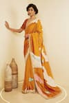 SAKSHAM & NEHARICKA_Yellow Tussar Silk Embroidered Abstract Patchwork Saree _Online_at_Aza_Fashions