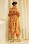 Shop_Saksham & Neharicka_Yellow Net, Chanderi Tropical Round Embroidered Kurta Salwar Set_at_Aza_Fashions