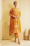Saksham & Neharicka_Yellow Net, Chanderi Tropical Round Embroidered Kurta Salwar Set_Online_at_Aza_Fashions