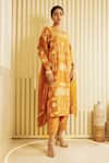Buy_Saksham & Neharicka_Yellow Net, Chanderi Tropical Round Embroidered Kurta Salwar Set_Online_at_Aza_Fashions