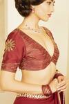 Saksham & Neharicka_Maroon Chanderi Dori Plunge V Neck Embroidered Blouse_Online_at_Aza_Fashions