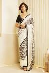 Buy_Saksham Neharicka_Black Chanderi Printed Saree_at_Aza_Fashions