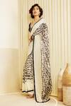 Shop_Saksham Neharicka_Black Chanderi Printed Saree_Online_at_Aza_Fashions