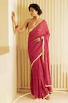Buy_SAKSHAM & NEHARICKA_Fuchsia Georgette Printed Hand Floral Pre-draped Saree With Blouse _Online_at_Aza_Fashions