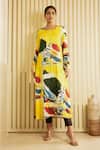 Buy_Saksham & Neharicka_Yellow Cotton Silk Hand Painted Print Square Neck Abstract Kurta _at_Aza_Fashions