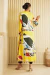 Shop_Saksham & Neharicka_Yellow Cotton Silk Hand Painted Print Square Neck Abstract Kurta _at_Aza_Fashions