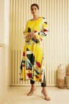 Shop_Saksham & Neharicka_Yellow Cotton Silk Hand Painted Print Square Neck Abstract Kurta _Online_at_Aza_Fashions