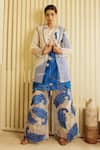 Buy_Saksham & Neharicka_White Organza, Chanderi Leaf Jacket Notched Sheer And Printed Palazzo Set _at_Aza_Fashions