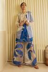 Saksham & Neharicka_White Organza, Chanderi Leaf Jacket Notched Sheer And Printed Palazzo Set _Online_at_Aza_Fashions