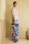 Buy_Saksham & Neharicka_White Organza, Chanderi Leaf Jacket Notched Sheer And Printed Palazzo Set _Online_at_Aza_Fashions