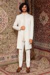 Buy_Ankur J_White Finest Gyanta Silk Day Cyan Embroidered Bandhgala Set_at_Aza_Fashions