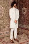 Ankur J_White Finest Gyanta Silk Day Cyan Embroidered Bandhgala Set_Online_at_Aza_Fashions