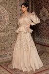 Buy_Ankur J_Beige Blouse Metallic Georgette, Lehenga Crepe Dori, Oat Nut Jacket And Set _Online_at_Aza_Fashions