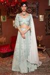 Buy_Ankur J_Blue Lehenga And Blouse Crepe Embroidery Floral V Neck Day Cran Bridal Set _at_Aza_Fashions