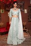 Buy_Ankur J_Blue Lehenga And Blouse Crepe Embroidery Floral V Neck Day Cran Bridal Set _Online_at_Aza_Fashions