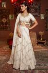 Buy_Ankur J_Cream Lehenga And Bustier Crepe Embroidery Resham Round Alabasted Bridal Set _at_Aza_Fashions