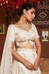 Ankur J_Cream Lehenga And Bustier Crepe Embroidery Resham Round Alabasted Bridal Set _Online_at_Aza_Fashions