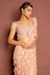 Buy_Ankur J_Pink Blouse Crepe, Saree Georgette Thread V Neck Angel Pre-draped With _Online_at_Aza_Fashions