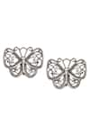 Shop_Palace of Silver_Silver Plated Oxidized Butterfly And Rawa Stud Earrings_at_Aza_Fashions