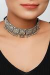 Buy_Palace of Silver_Oxidized Carved Ghungroo Choker Necklace_at_Aza_Fashions
