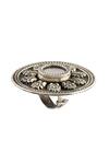 Shop_Palace of Silver_Oxidized Floral Carved Ring_at_Aza_Fashions