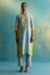 Shivani Bhargava_Green Dupatta Kota Silk, Kurta Handwoven Chanderi, Colorblock Embroidered Set _Online_at_Aza_Fashions