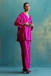 Shivani Bhargava_Pink Silk Printed Stripe V Neck Top And Pant Set _Online_at_Aza_Fashions