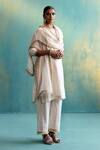 Buy_Shivani Bhargava_Cream Kurta And Pant Silk Printed Stripe Round Set _at_Aza_Fashions