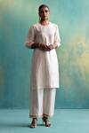 Shivani Bhargava_Cream Kurta And Pant Silk Printed Stripe Round Set _Online_at_Aza_Fashions