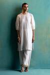 Buy_Shivani Bhargava_Cream Kurta And Pant Silk Printed Stripe Round Set _Online_at_Aza_Fashions