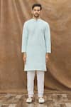 Arihant Rai Sinha_Blue Kurta: Cotton Art Silk Embroidered Floral Pattern Set For Men_Online_at_Aza_Fashions