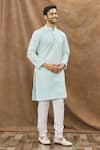 Buy_Arihant Rai Sinha_Blue Kurta: Cotton Art Silk Embroidered Floral Pattern Set For Men_Online_at_Aza_Fashions
