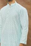 Shop_Arihant Rai Sinha_Blue Kurta: Cotton Art Silk Embroidered Floral Pattern Set For Men_Online_at_Aza_Fashions