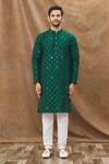 Arihant Rai Sinha_Green Kurta: Cotton Art Silk Embroidered Mirror Straight And Churidar Set For Men_Online_at_Aza_Fashions